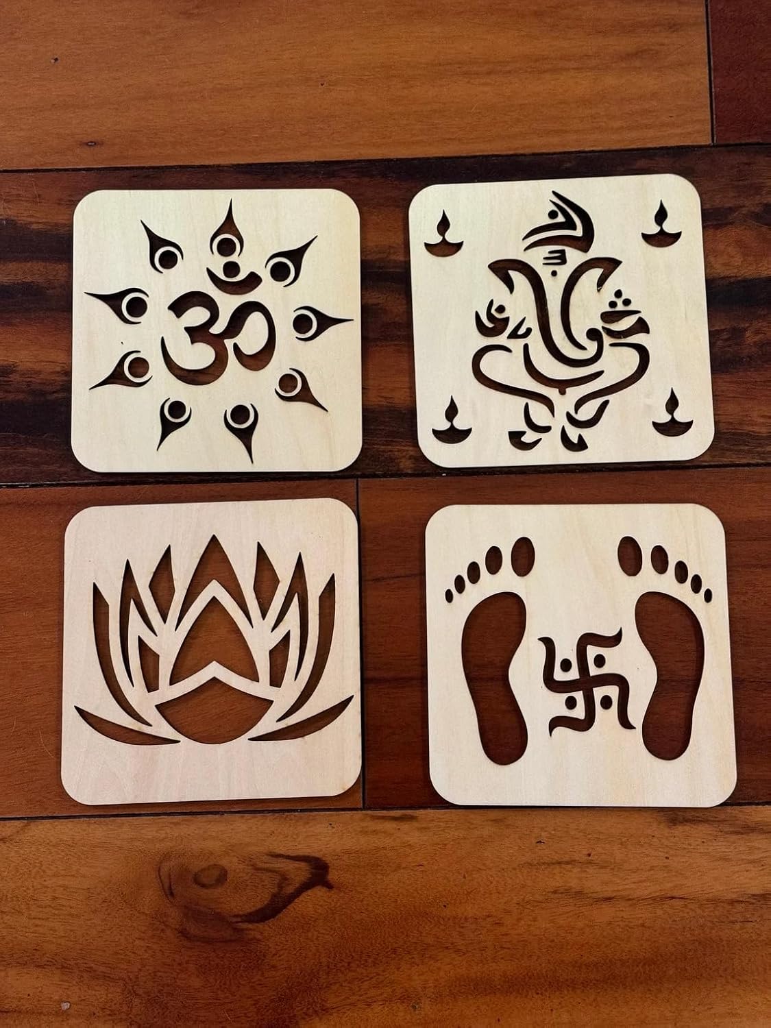 Wooden MDF Decorative Wooden Stencil Wall Art for Diwali Rangoli | Om Ganesh Swastik Design | 11 Inch Mandala for Festive Decor, Puja Room & Craft