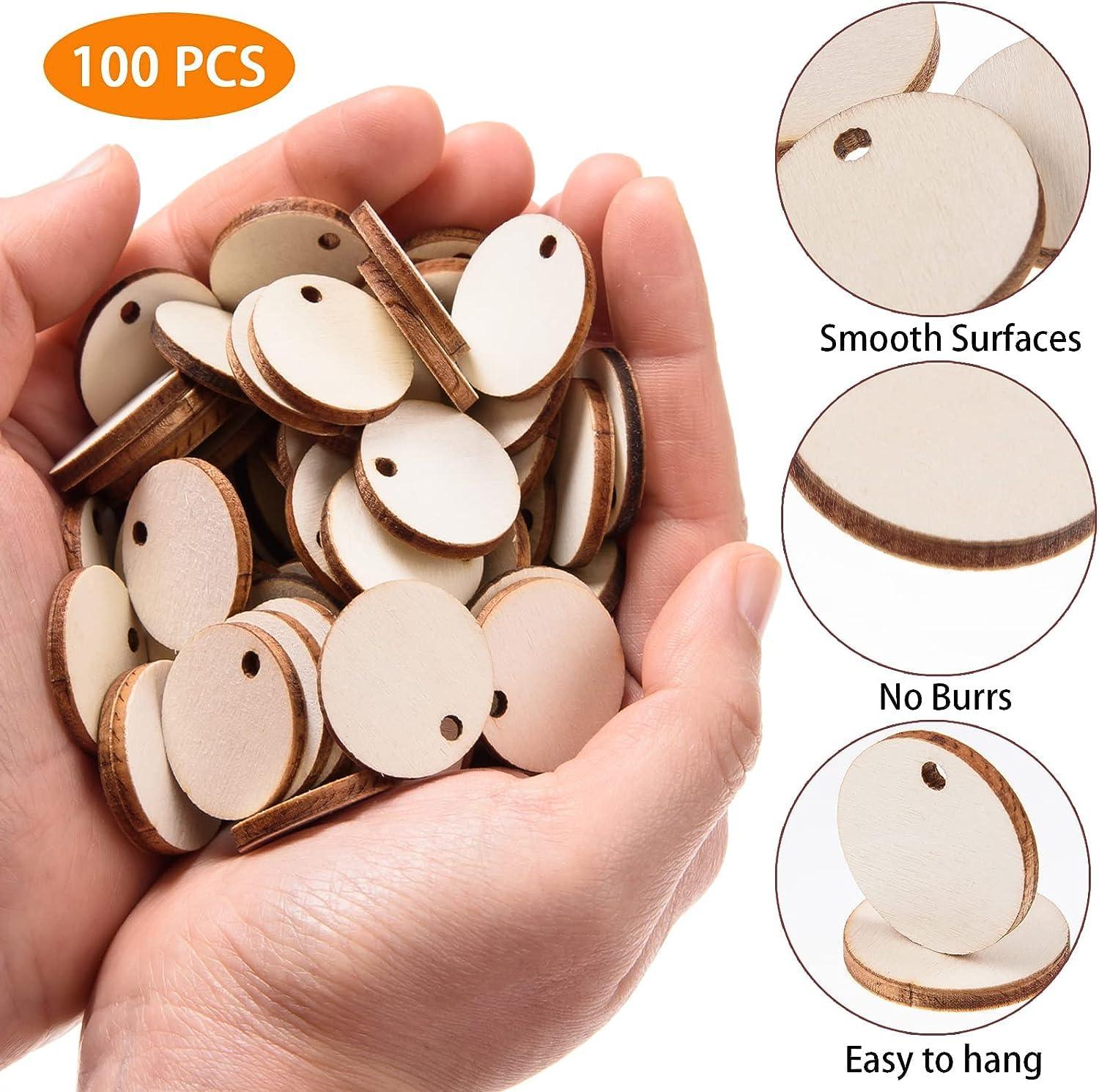 Haoser 100 Pieces Unfinished Wood Circles with Holes, 2 Inch Wood Circles for Crafts, Small Round Wooden Discs Wood Blanks Round Cutouts Ornaments Slices for DIY Art Crafts Christmas Decorations - Haoser
