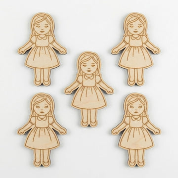 5 Pcs Wooden Girl Shape Cutouts for DIY Craft | Unfinished Doll Figure Silhouette for Painting