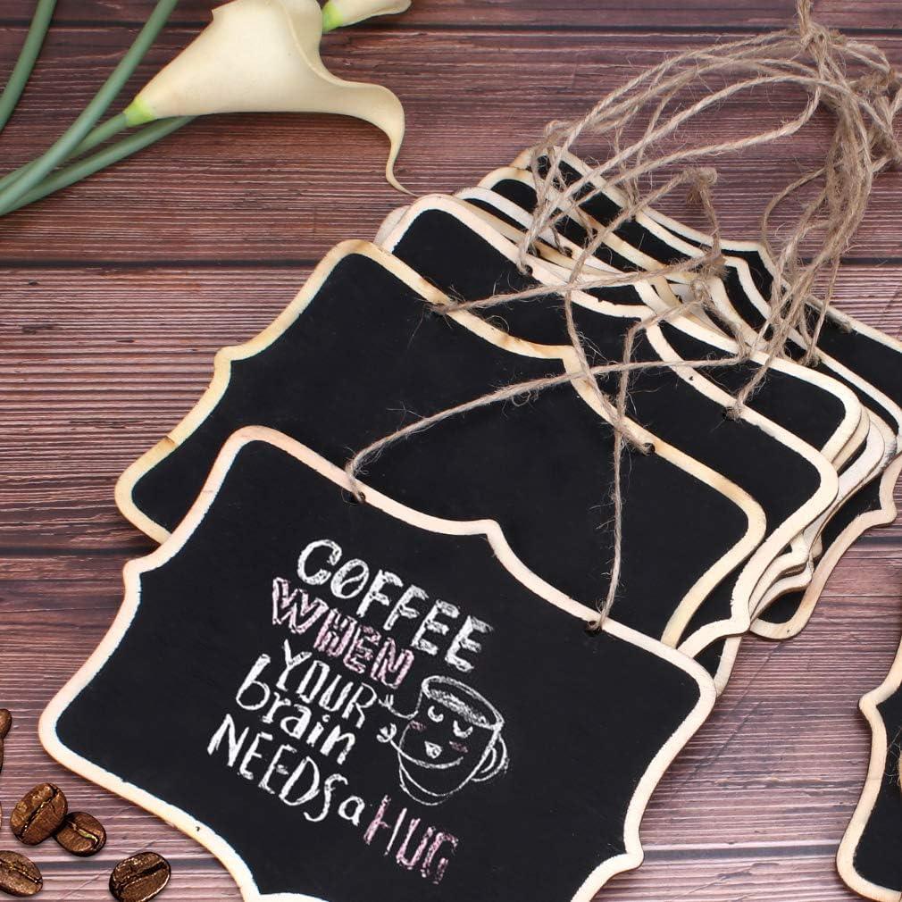 Haoser Chalkboard Tags with Jute Twine, Mini Erasable Chalkboards with Hanging String, Wooden Mini Chalkboard Signs, Hanging Chalkboard Labels, Price Tags, Message Tags - Haoser