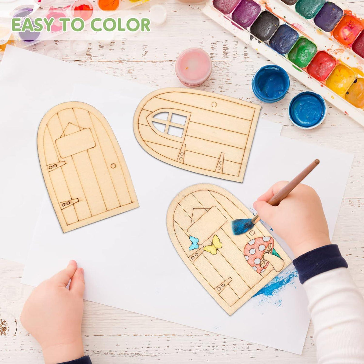 Haoser 10 Pcs Garden Miniature Decoration Miniature Figurines for Crafts unpainted Fairy House Door Miniature elf Door Fairy Garden House Dollhouse Ornament Doors and Windows Blank Wood (Design 1) - Haoser