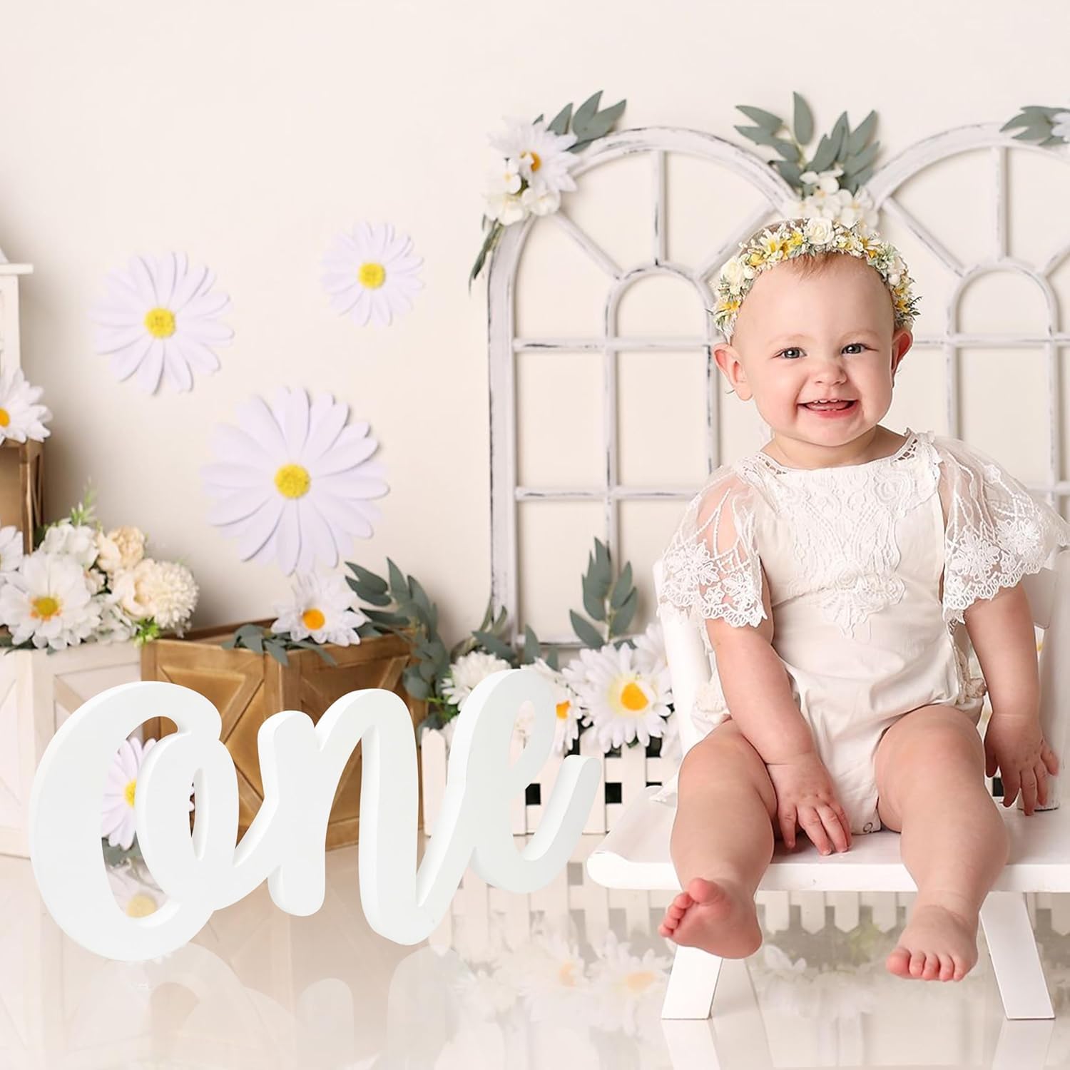 Wooden 1st Birthday Sign – White “ONE” Number Sign Cutout | First Birthday Party Decor