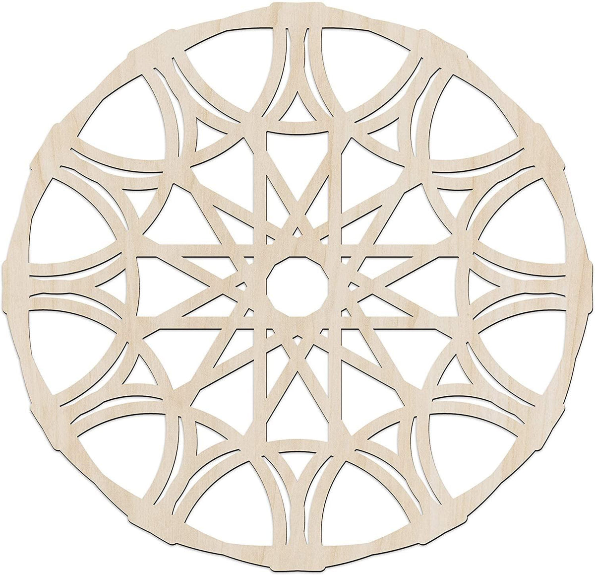 Haoser 30 cm wooden mandala wall art in natural birch plywood, Design 15, shown flat on a white background