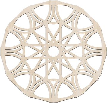 Haoser 30 cm wooden mandala wall art in natural birch plywood, Design 15, shown flat on a white background