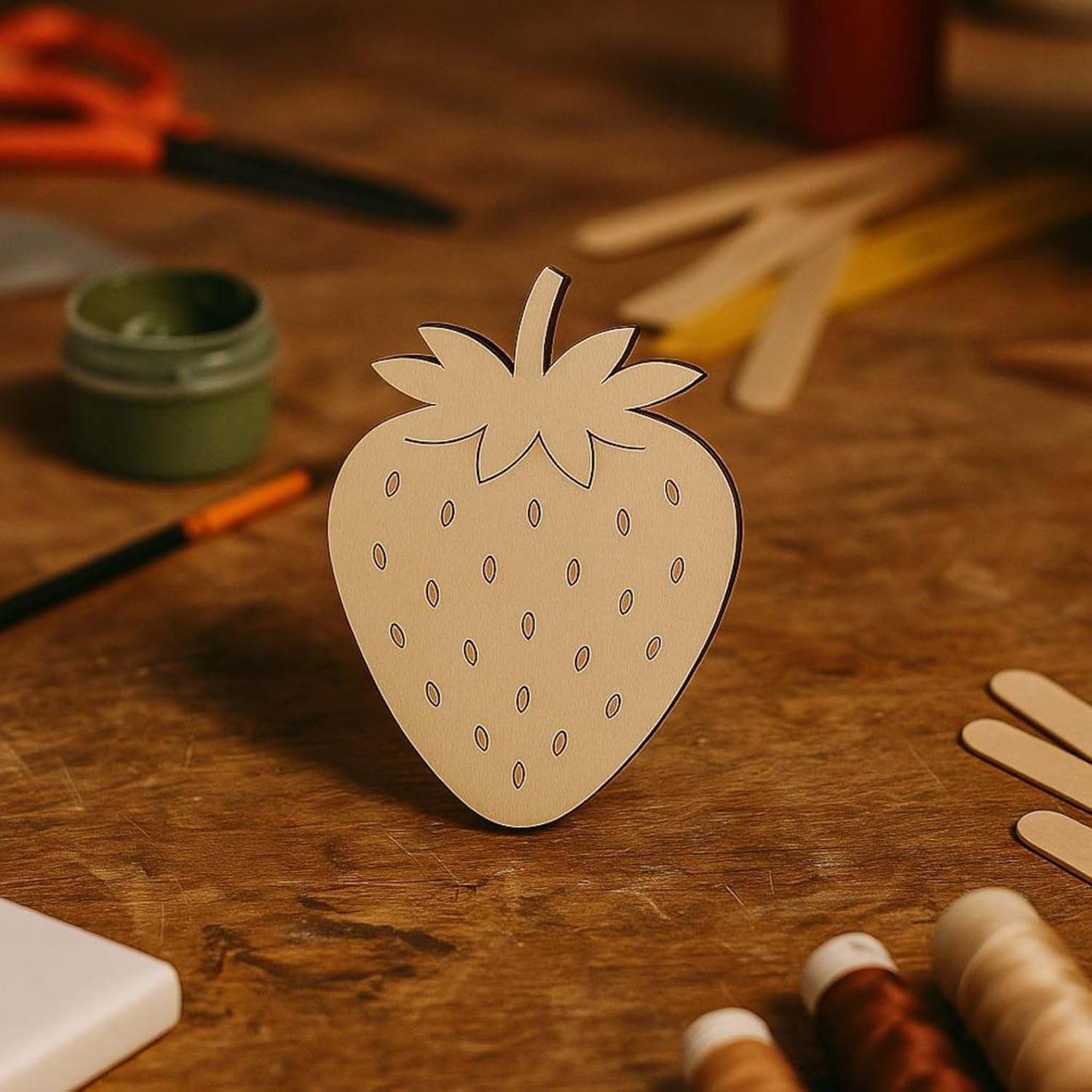 10 Pcs Strawberry Wooden Craft Blanks | 4 Inch MDF Strawberry Cutouts | DIY Fruit Craft Shapes for Painting