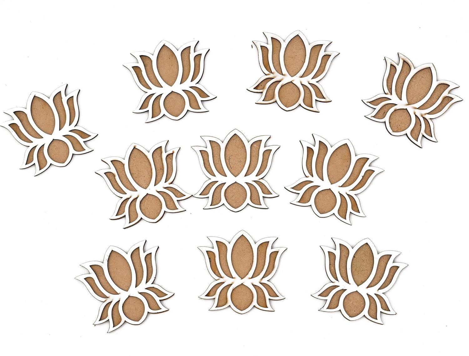 Pack of 12 Wooden Diwali Craft Cutouts – 2.7mm Pine MDF Swastik, Lotus, Feet & Diya Shapes for DIY Painting, Home Temple Wall Hanging, Festive Wedding Decoration & Rangoli Borders (3x3 Inch)