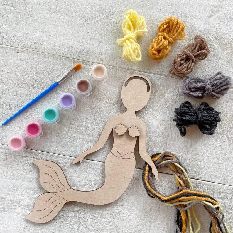 Haoser Mermaid Self-Portrait Craft Kit,Drawing Craft Kit For Kids - Yarn Is Not Included,Mermaid Theme Birthday Gift Kids Craft Kit Theme My Party Pack Of 5, Multicolor - Haoser