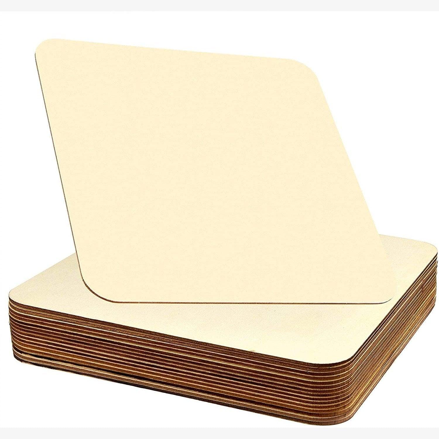 Haoser 10 Pieces 9 Inches Unfinished Wood Pieces Square Blank Round Corners Wooden Sheets for DIY Arts Craft Project - Haoser