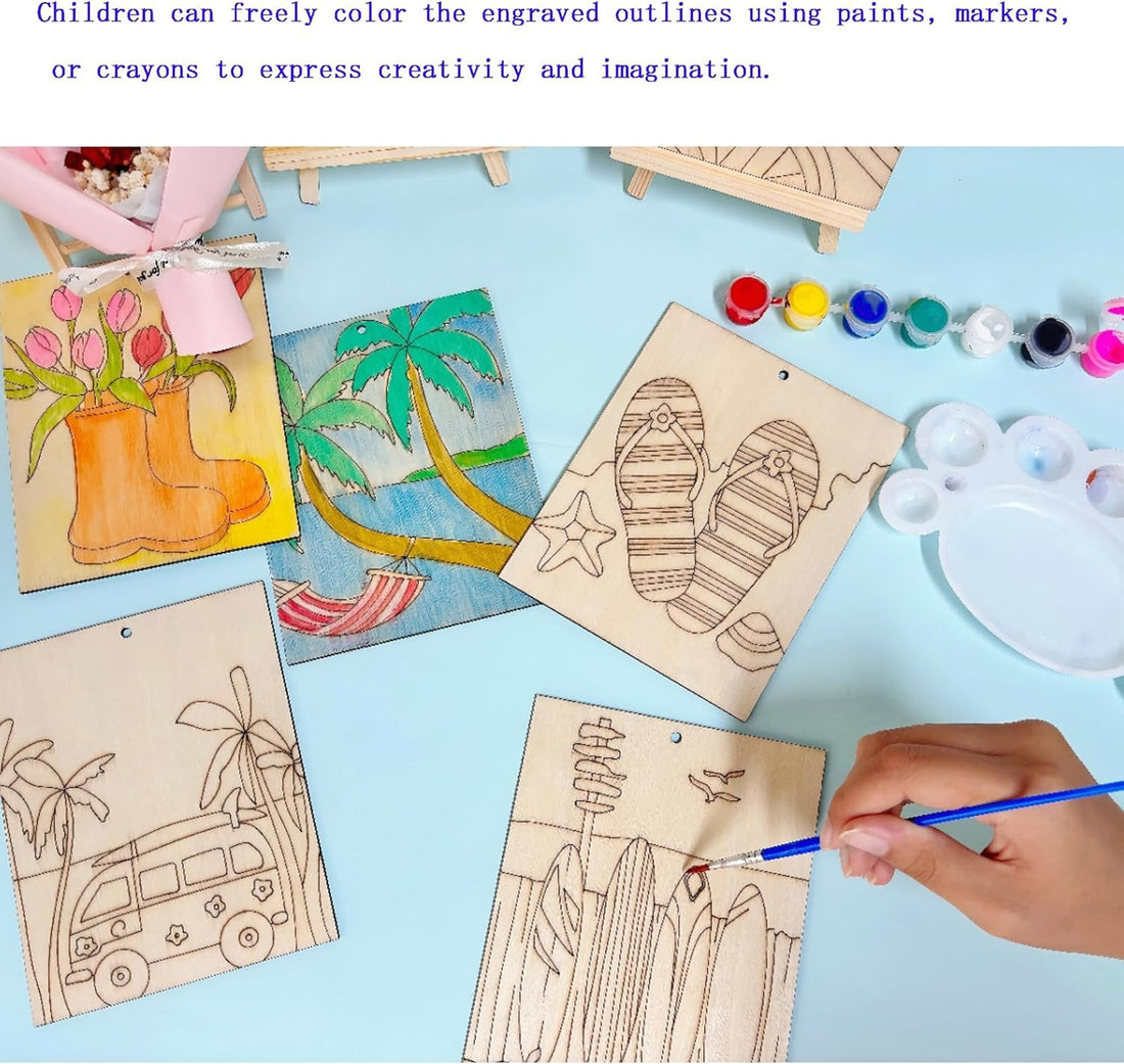 16 Pcs Wooden Summer Cutouts for Kids DIY Craft | Unfinished Wood Shapes 5.9 x 4.7 Inch