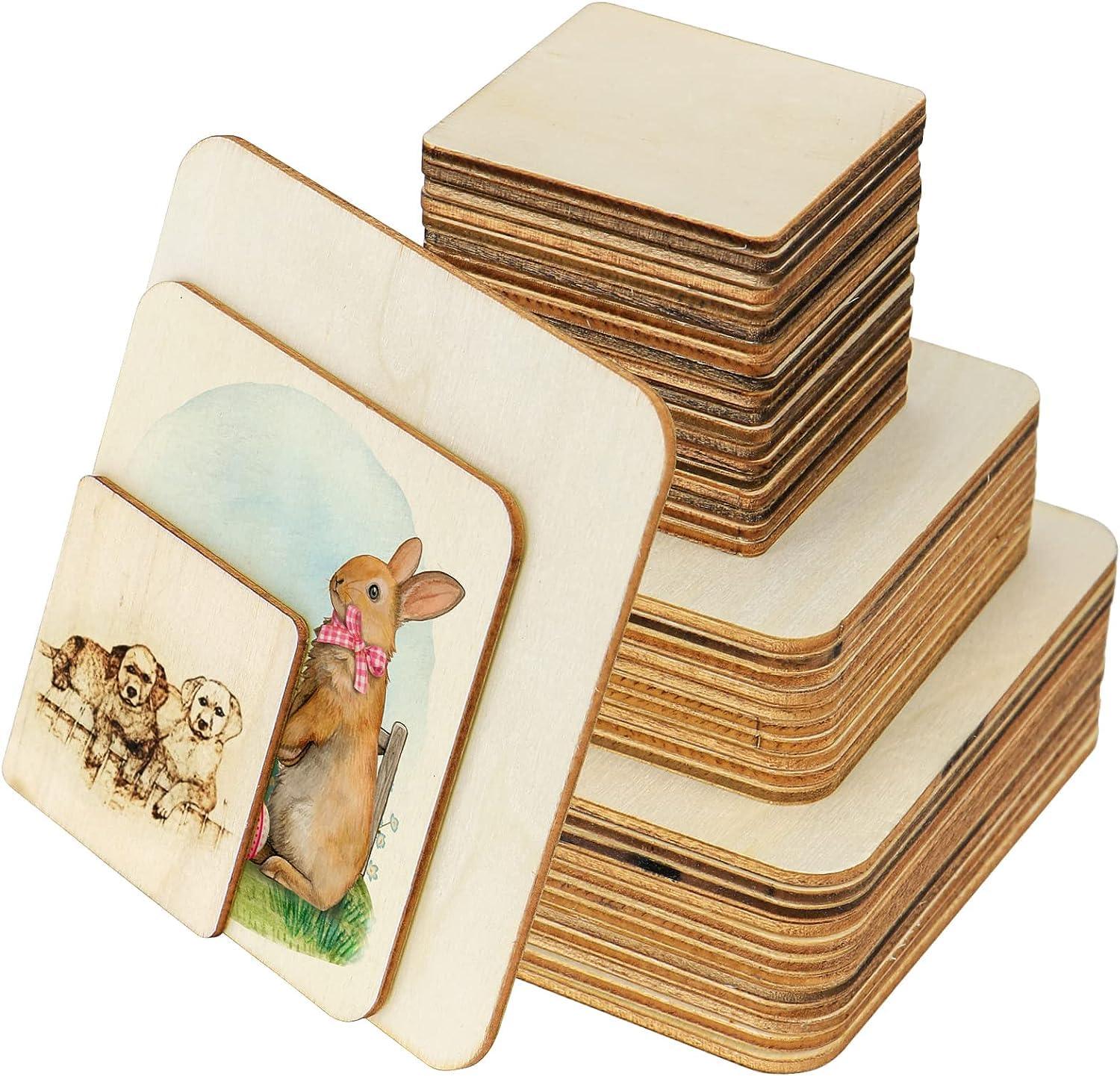 Haoser 42 Piece MDF Cutouts for Art and Craft Square 3 Different Size Wood Square Slices Cutouts for DIY Arts Craft Project Pyrography Art Painting Writing and Decoration(10cm,8cm,5cm) - Haoser