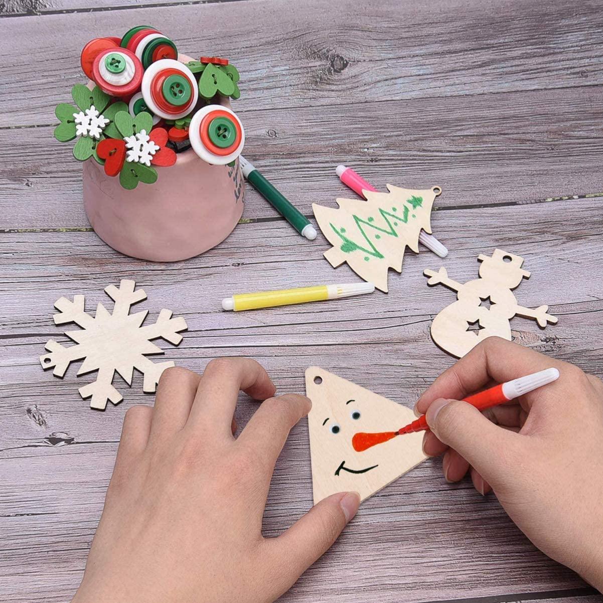 Haoser 20 Pieces 3 Inches Wooden Cutouts for Crafts Triangle Wood Cutout Unfinished Painting Wooden Pieces Slices with Hole Pendant Ornaments - Haoser