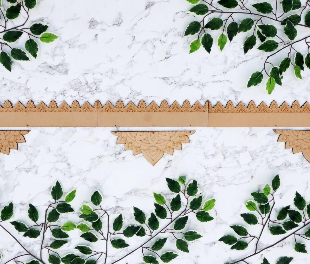 Pine MDF Crown Bandhanwar Door Hanging | Lotus Padma Wooden Toran for Home Entrance, Pooja Room & Festive Decoration | 38 x 7 Inch, Decorative Wooden Bandhanwar