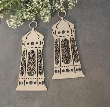 Curious Button Pack of 2 pcs Ramadan Mubarak Lantern Laser Cut Wood Ramadan lamp Ramadan Decor Ramadan Wall Decors Mubarak Ramadan Islamic Gift Islamic Wood Lantern