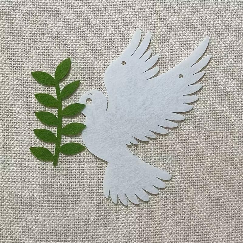 9 Pcs Religious Decor Yellow Cross & Olive Branch Dove Wreaths | Felt Fabric White Dove Hanging Decorations