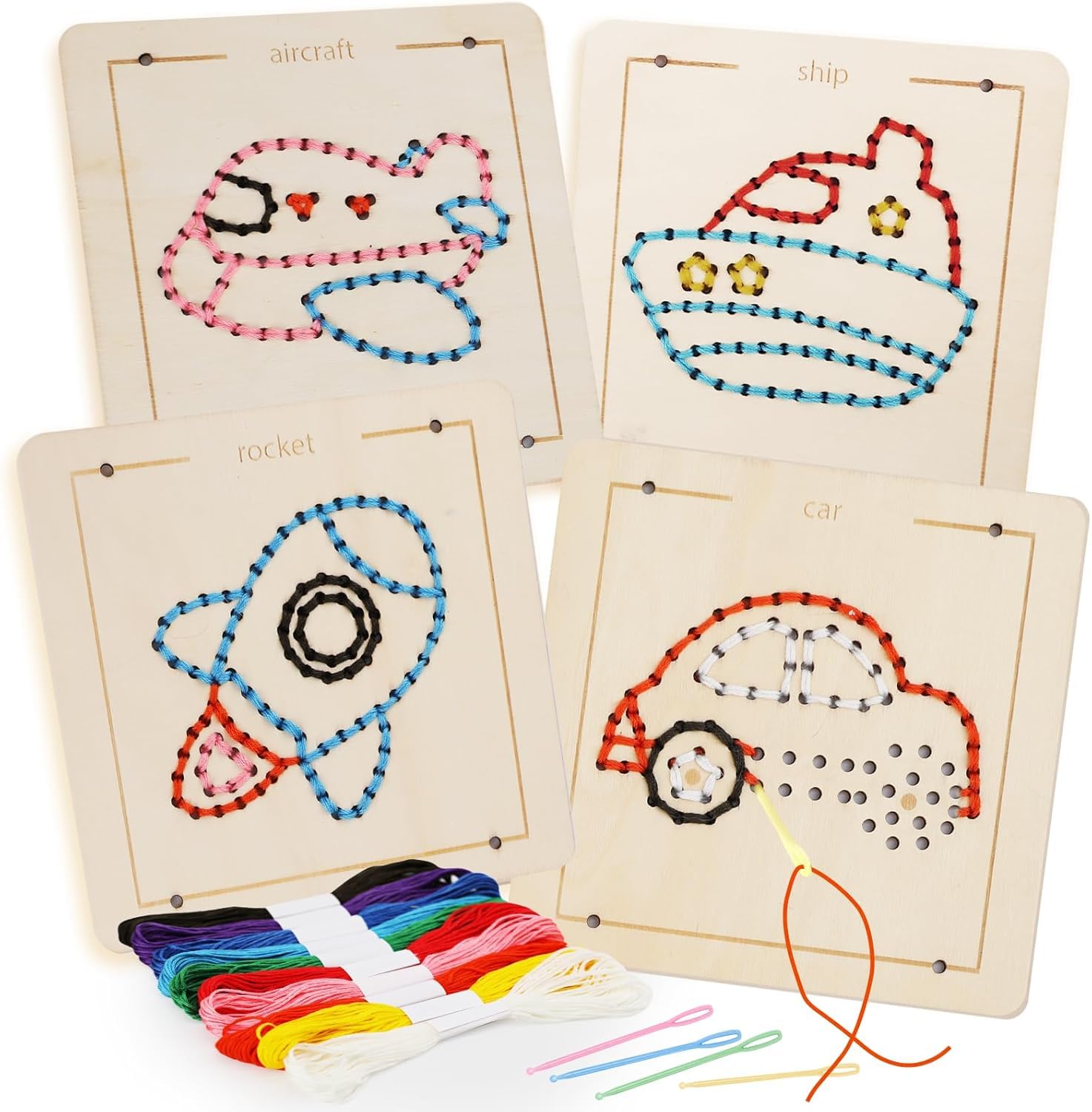 4 Pcs Montessori Wooden Lacing Toys for Kids | Sewing Board Fine Motor Skills Toy