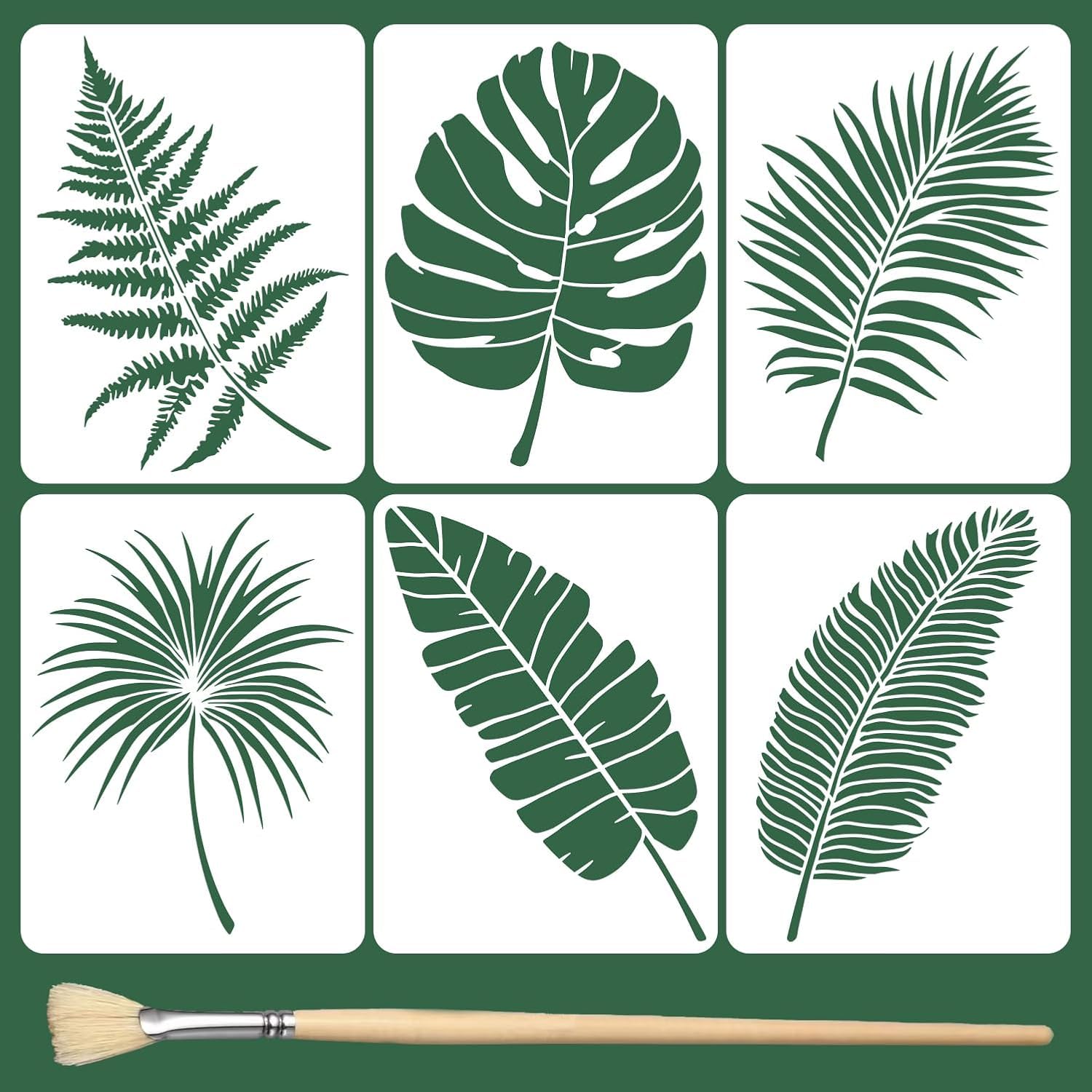 6 Pcs Leaf Stencils for Wall Painting – Tropical Palm Leaf Stencil Set – Reusable Plastic Plant Templates for Home Wall Décor