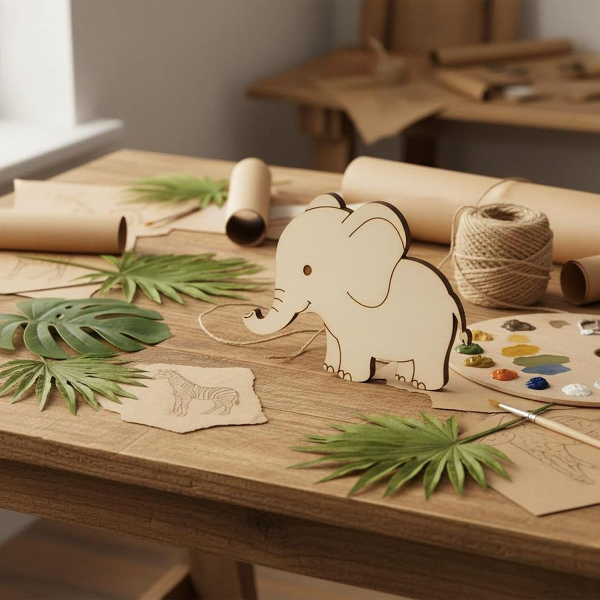 Set of 5 Wooden Elephant Cutouts | 4 Inch Unfinished Wood Animal Shapes | DIY Painting Craft for Kids
