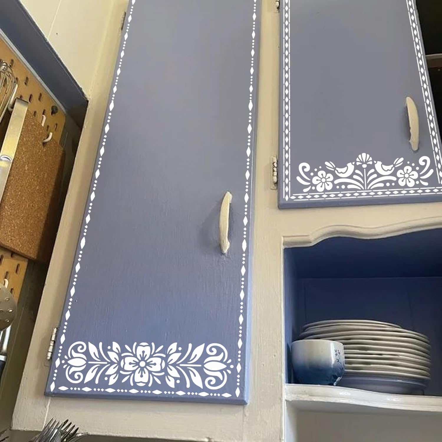 Pack of 13 Border Corner Stencils for Painting – 11.8x3 Inch Reusable Plastic Stencil Set