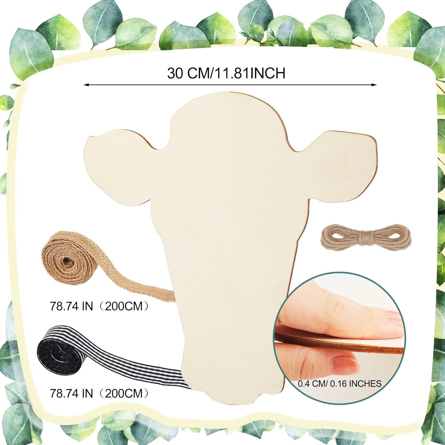 4 Pcs Cow Head Wooden Door Hanger Cutouts | Unfinished Farmhouse