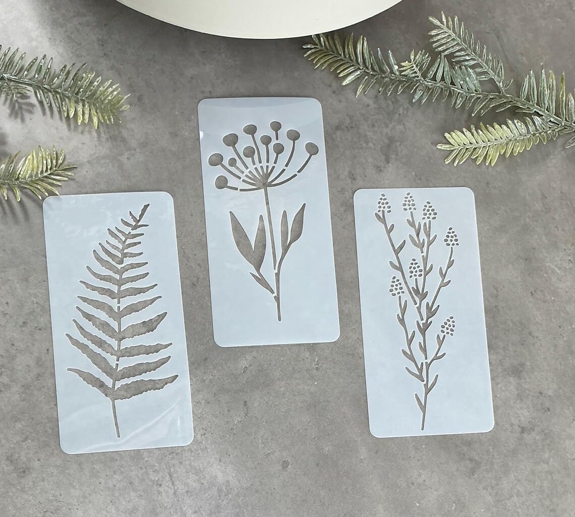 Pcs 3 Floral Stencils for Painting on Walls, Wood, Fabric | 12x6.5 cm Reusable Craft Templates for DIY, Journaling, Scrapbooking, Rangoli, Home Decor, Mandala & Art Projects