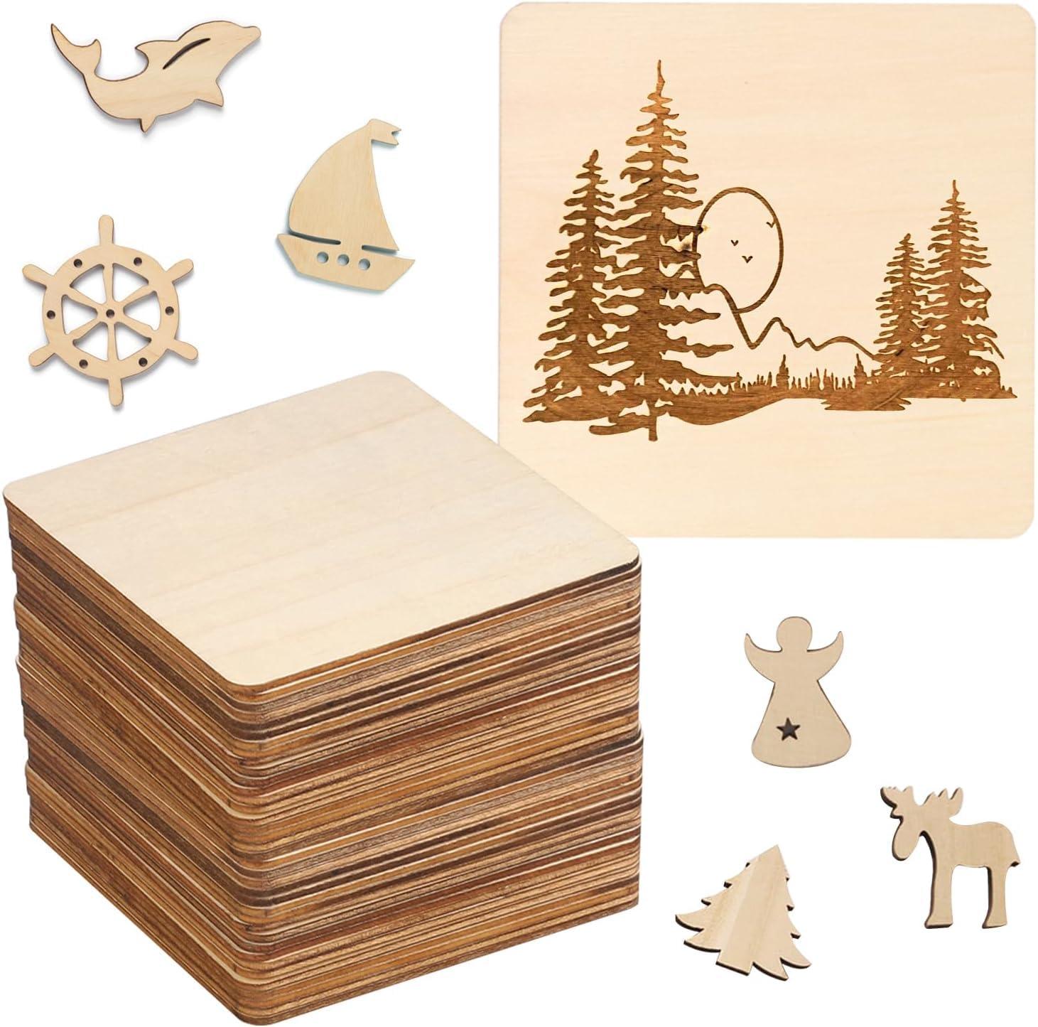 Haoser 42 Piece MDF Cutouts for Art and Craft Square 3 Different Size Wood Square Slices Cutouts for DIY Arts Craft Project Pyrography Art Painting Writing and Decoration(10cm,8cm,5cm) - Haoser
