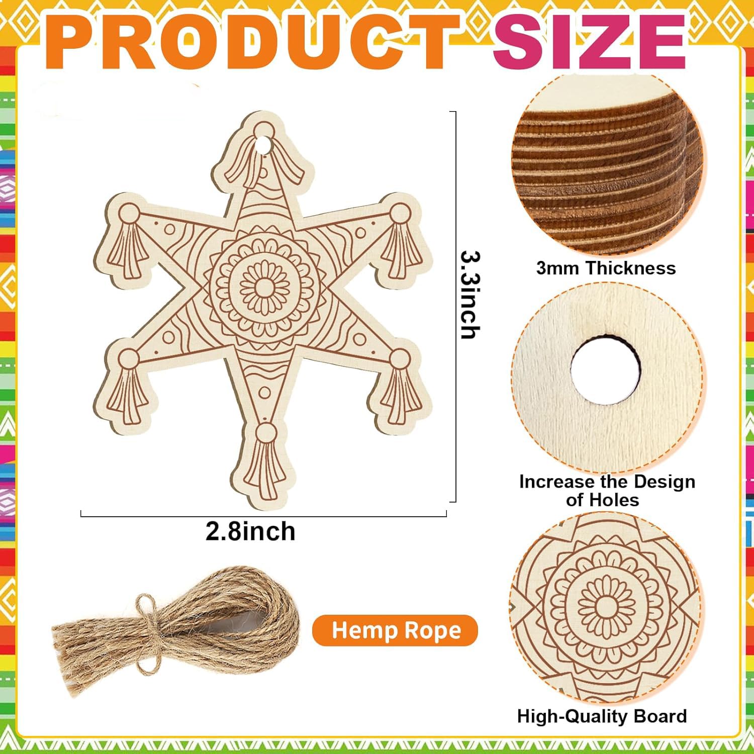 12 Pcs Mini Wooden Cinco De Mayo Cutouts for DIY Craft | Unfinished Mexican Fiesta Theme Shapes for Painting