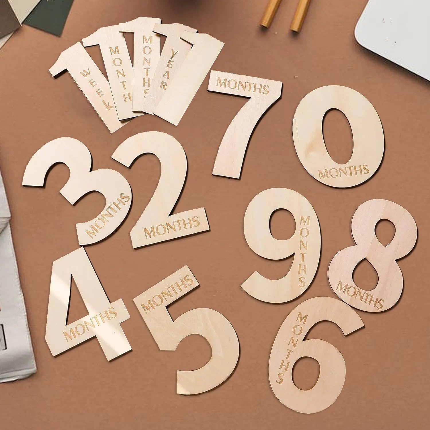 Pack of 14 Milestone Wooden Numbers for Baby Monthly Photoshoot
