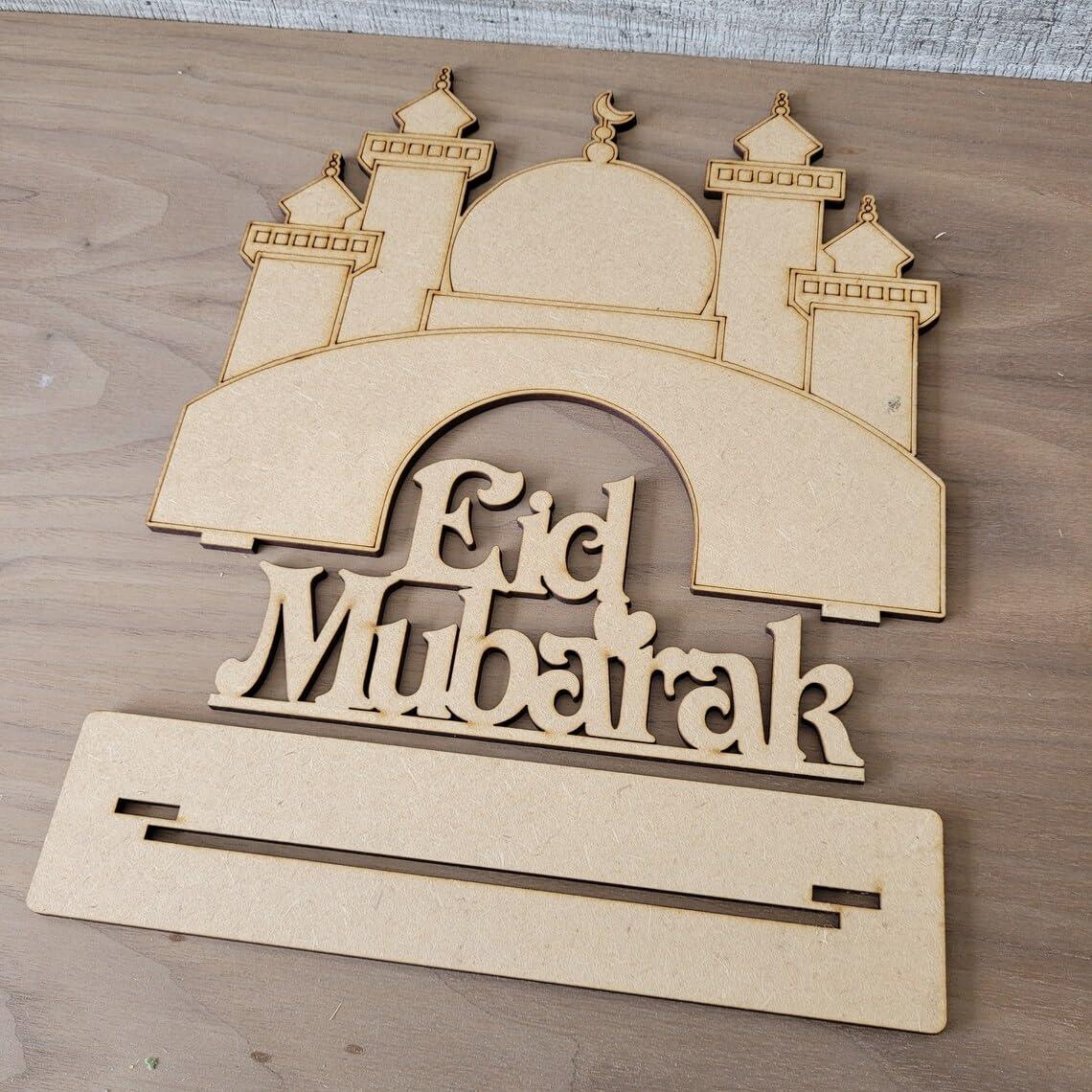 Haoser 1Pieces Ramadan Eid Mubarak Table Decoration Signs Wooden Eid Mubarak Table Decoration MDF Freestanding Ornament Gift Ramadan Table Centerpiece Sign Ramadan Home Decoration for Festival - Haoser