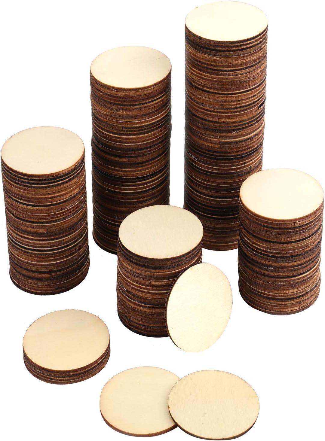 Haoser 100 Pieces 1 Inch Unfinished Wood Craft Circle Cutouts Round Natural Wooden Disc Circles Slices for DIY Crafts and Decoration - Haoser