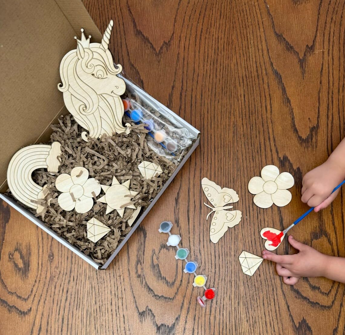 10 Pcs DIY Paint Kit for Kids – Unicorn Rainbow Craft Set – 2-4 Inch Wood Shapes