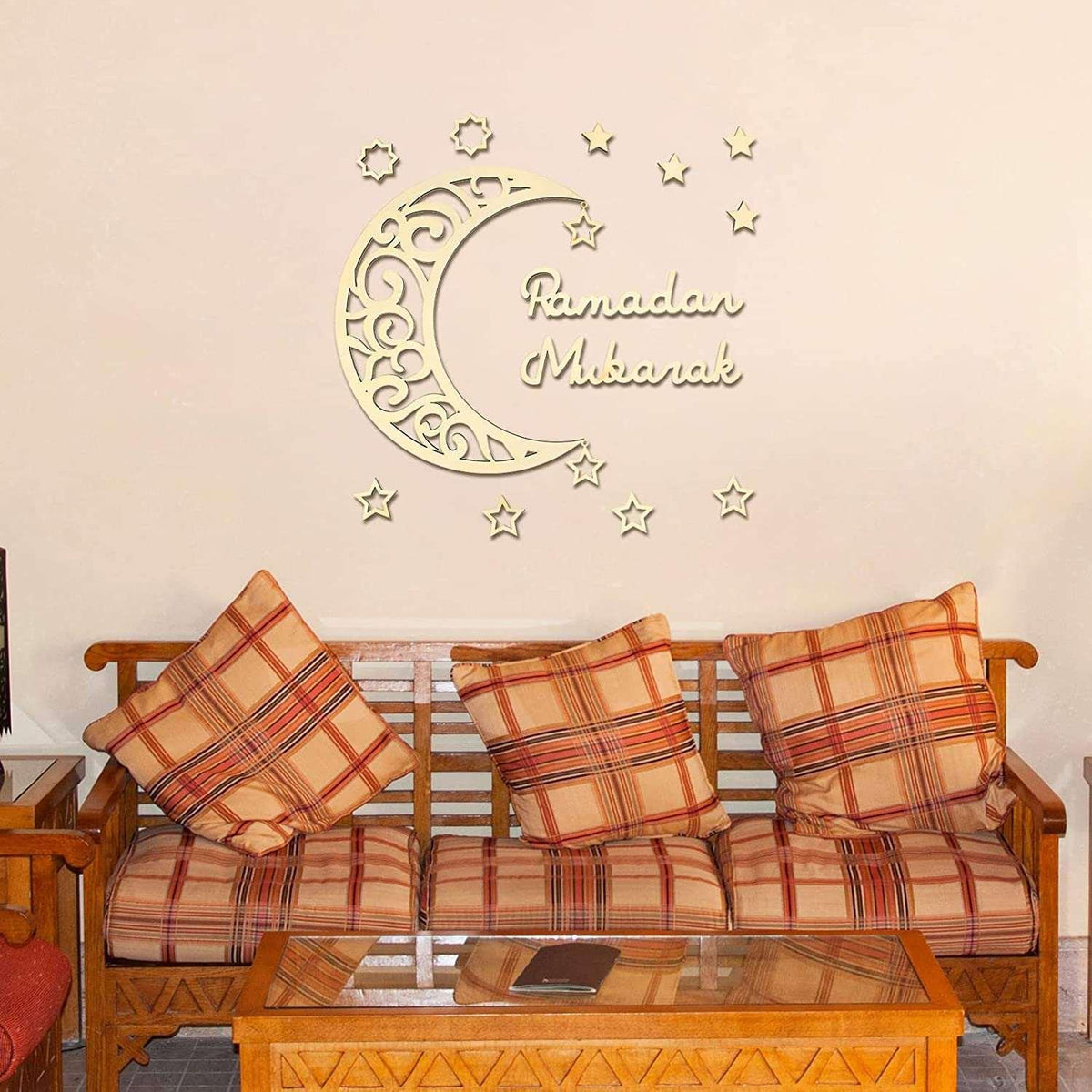 Haoser 15 Pieces Ramadan Decoration Eid Wall Decor Wooden Moon Star Ornament Ramadan Mubarak Sign,Ramadan Decorations for Home - Ramadan Decor - Haoser
