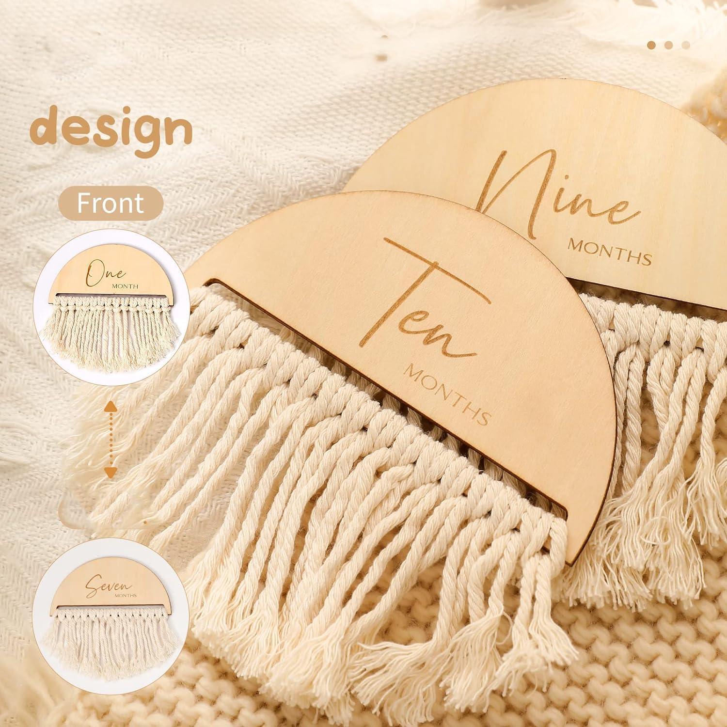 Haoser Boho 13Pcs Baby Photo Shoot Props Milestone Cards with Tassel