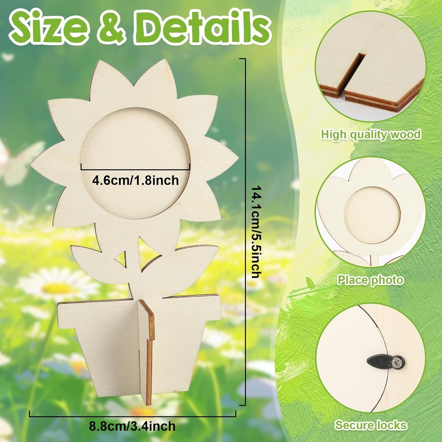 8 Pcs Wooden Flower Picture Frame Craft Kit | 3D Spring Flower Cutouts