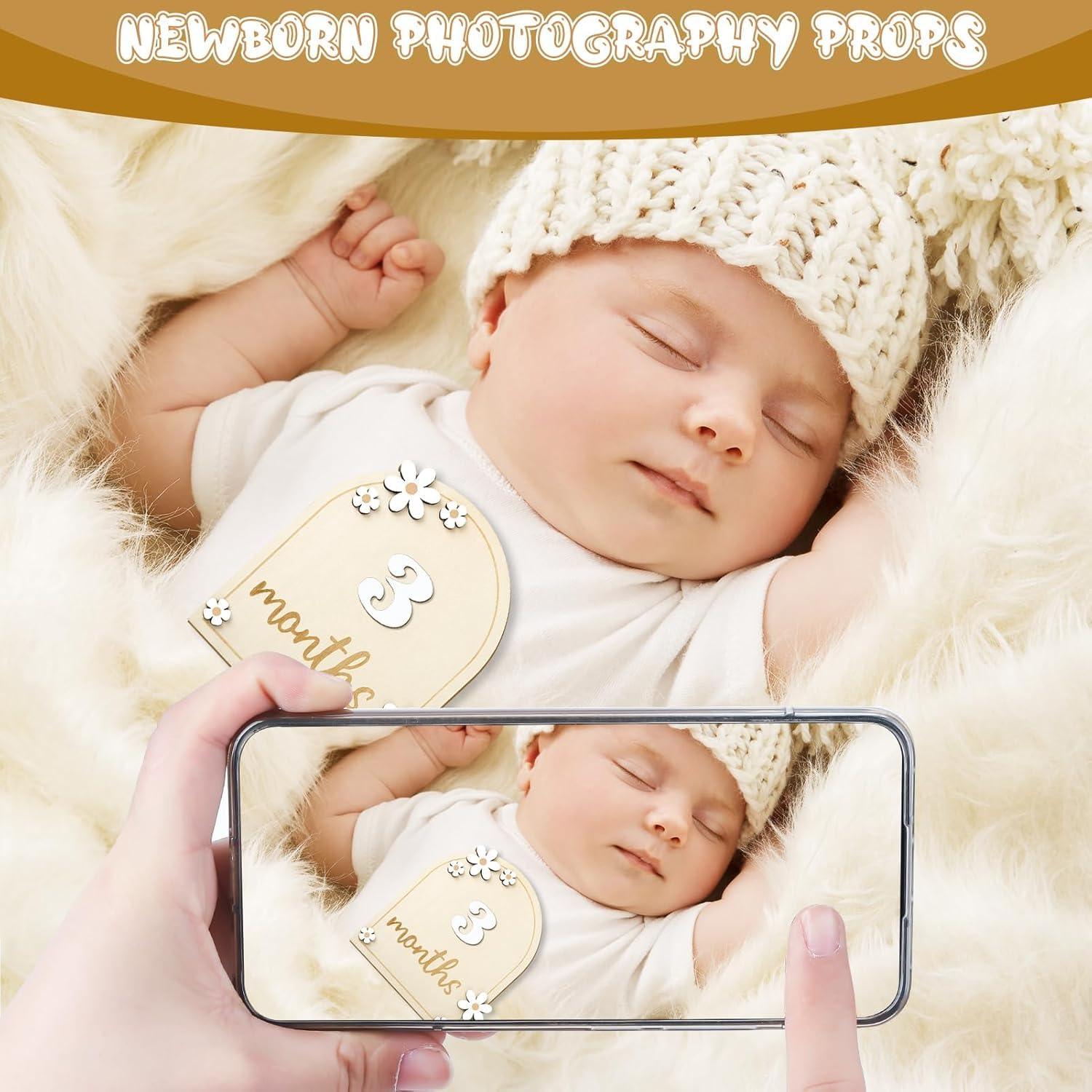 Haoser Baby Photo Props Wooden Baby Milestone Signs