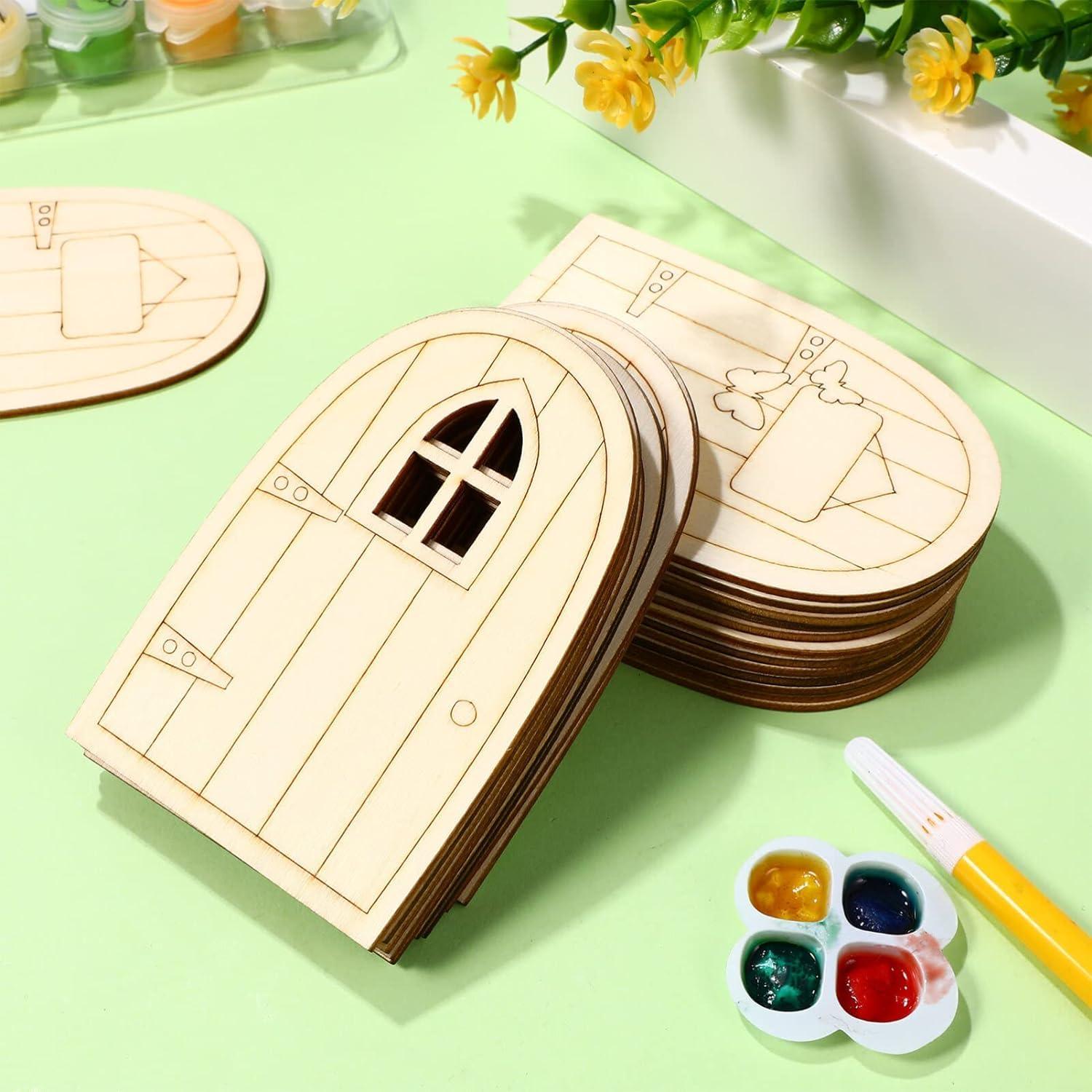Haoser 10 Pcs Garden Miniature Decoration Miniature Figurines for Crafts unpainted Fairy House Door Miniature elf Door Fairy Garden House Dollhouse Ornament Doors and Windows Blank Wood (Design 1) - Haoser