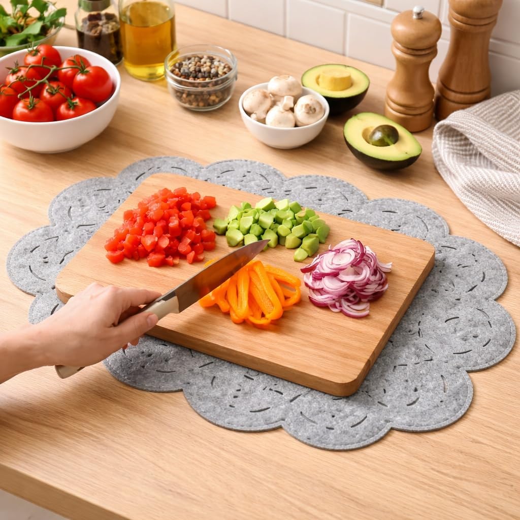 Set of 4 Cloud Shaped Felt Placemats for Kids | Soft Washable Grey Dining Mats