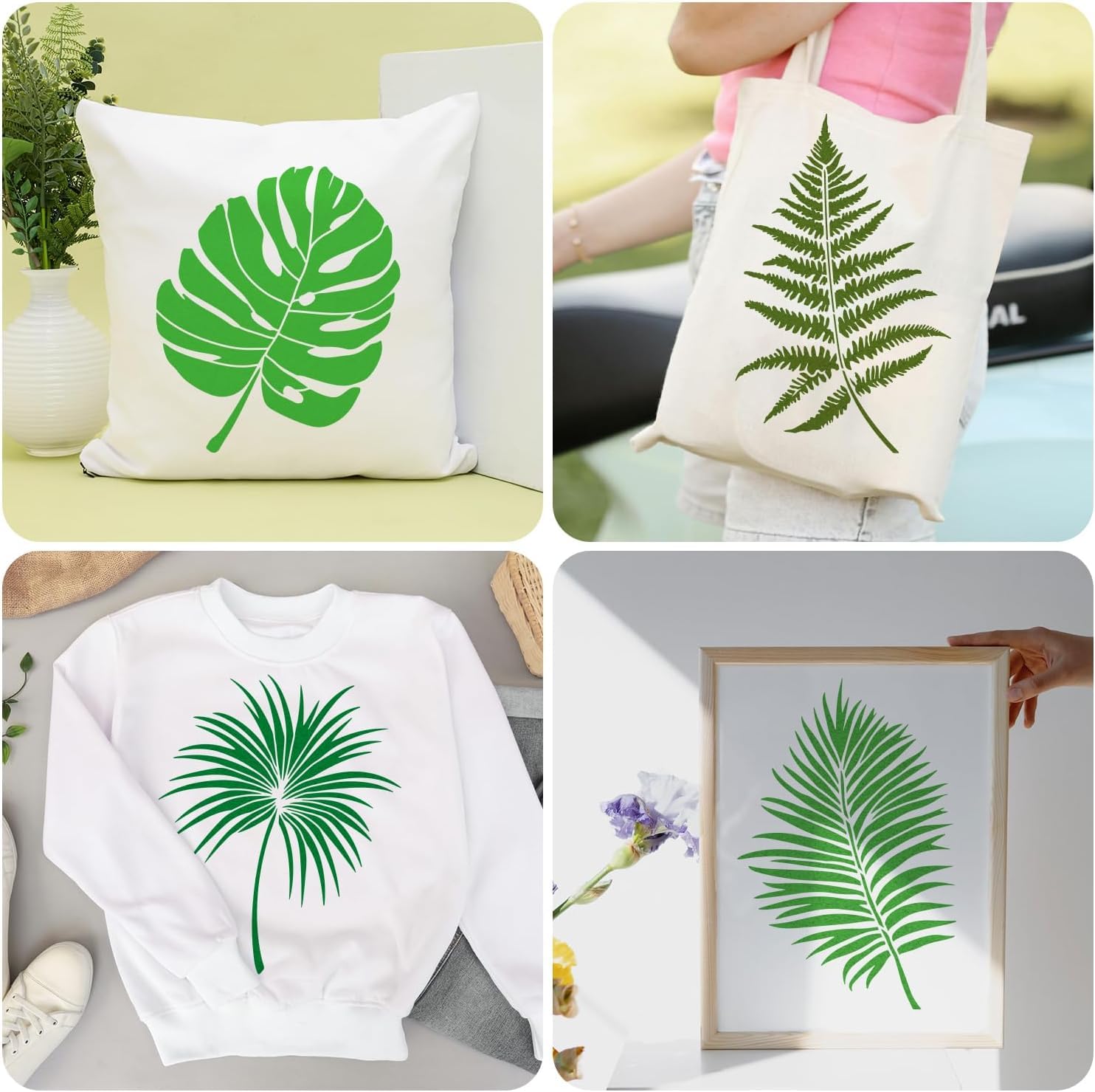 6 Pcs Leaf Stencils for Wall Painting – Tropical Palm Leaf Stencil Set – Reusable Plastic Plant Templates for Home Wall Décor