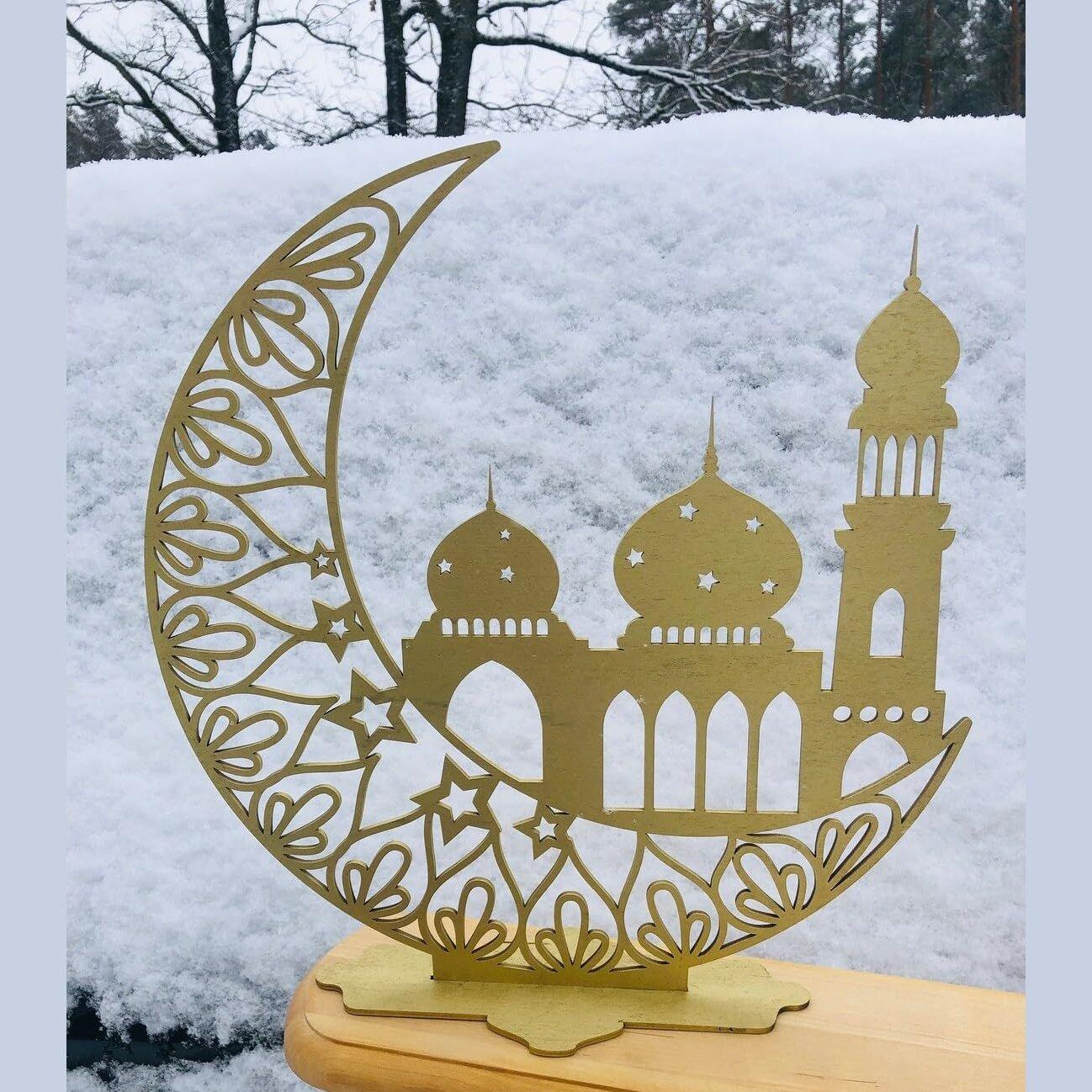 Haoser Freestanding mosque decor moon decoration sign Ramadan Kareem Sign Blessed Ramadan sign Eid Mubarak Islamic gifts Islamic wooden signs,ramzan decoration items - Haoser