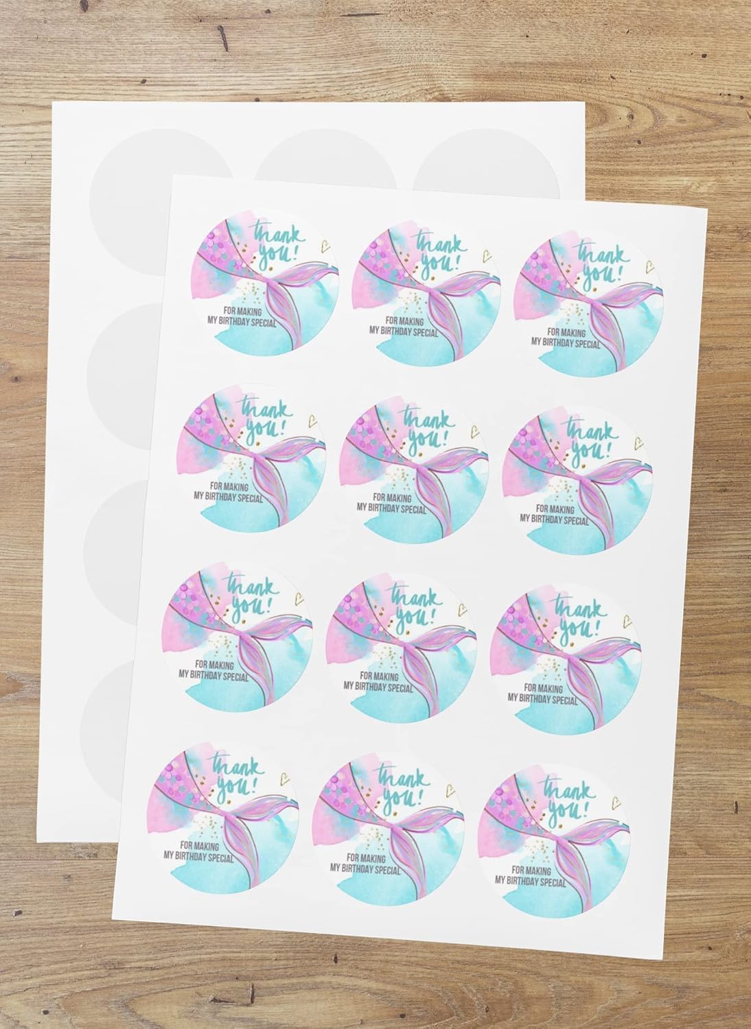 Mermaid Theme Thank You Stickers – 24 Pcs Round 6 CM Multicolour Labels for Return Gift Bags, Party Favor