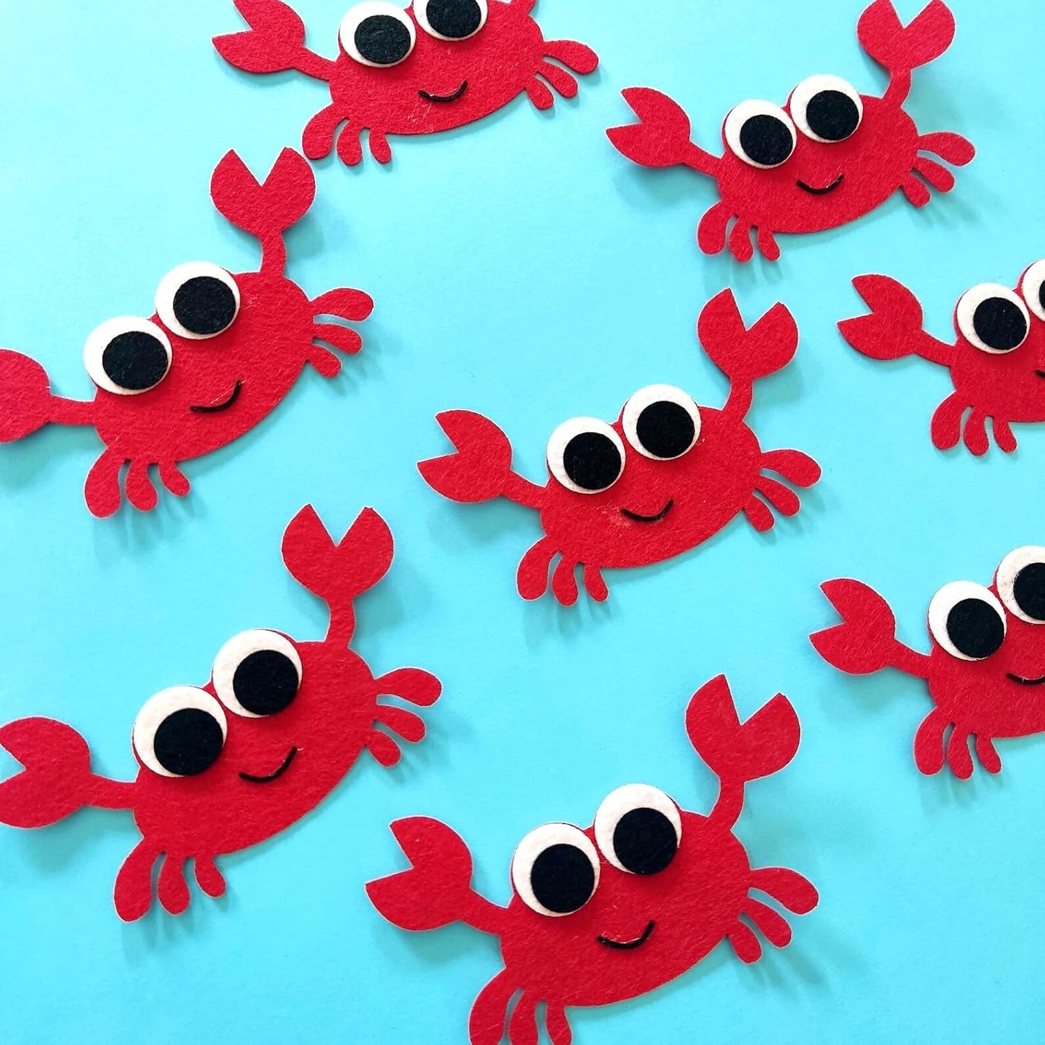 6 Pcs Felt Crab Cutouts (4.09 x 2.36 Inch) | Sea Animal Shapes for DIY Crafts, Kids Activities