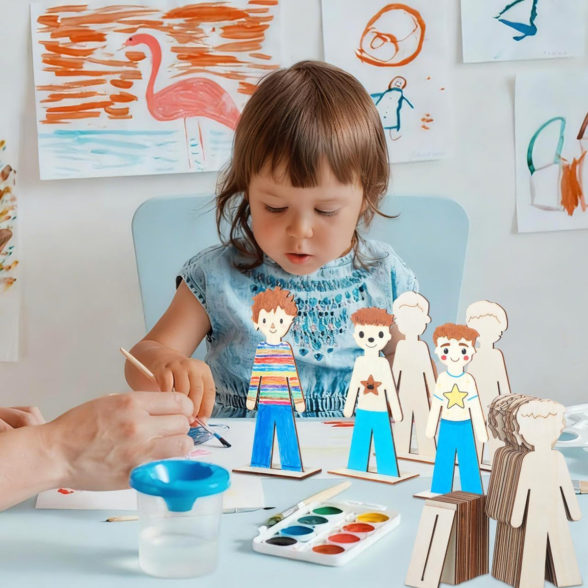 20 Pcs Wooden People Cutouts Unfinished People Centerpieces Boy Girl Slices Graffiti Painting