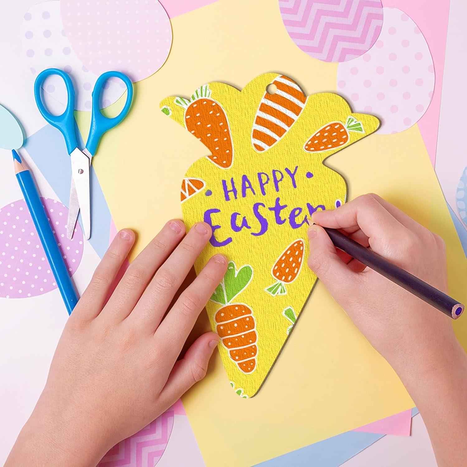 Curious Button 5 Pieces Unfinished Wooden 1Carrot Style Hanging Ornament for DIY Home Decoration, MDF Cutouts, Perfect Wooden Cutouts for Home Decor, Charming Wooden Hanging Ornaments (7x4.3IN) - Haoser