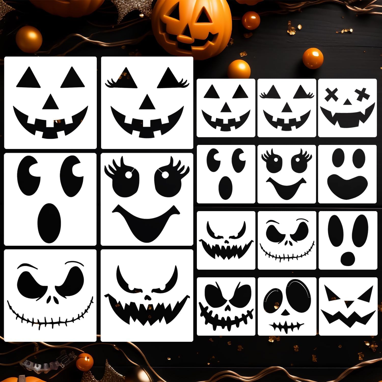 10 Pcs Halloween Stencils for Pumpkin & Ghost Faces | Reusable Painting Stencils