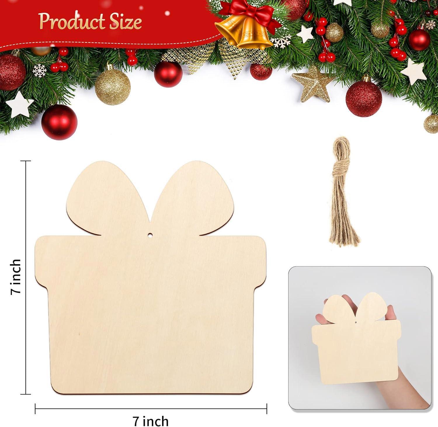 Curious Button 5 Pieces Unfinished Wooden Gift Style Hanging Ornament for DIY Home Decoration, MDF Cutouts, Perfect Wooden Cutouts for Home Decor, Charming Wooden Hanging Ornaments (7x7IN) - Haoser