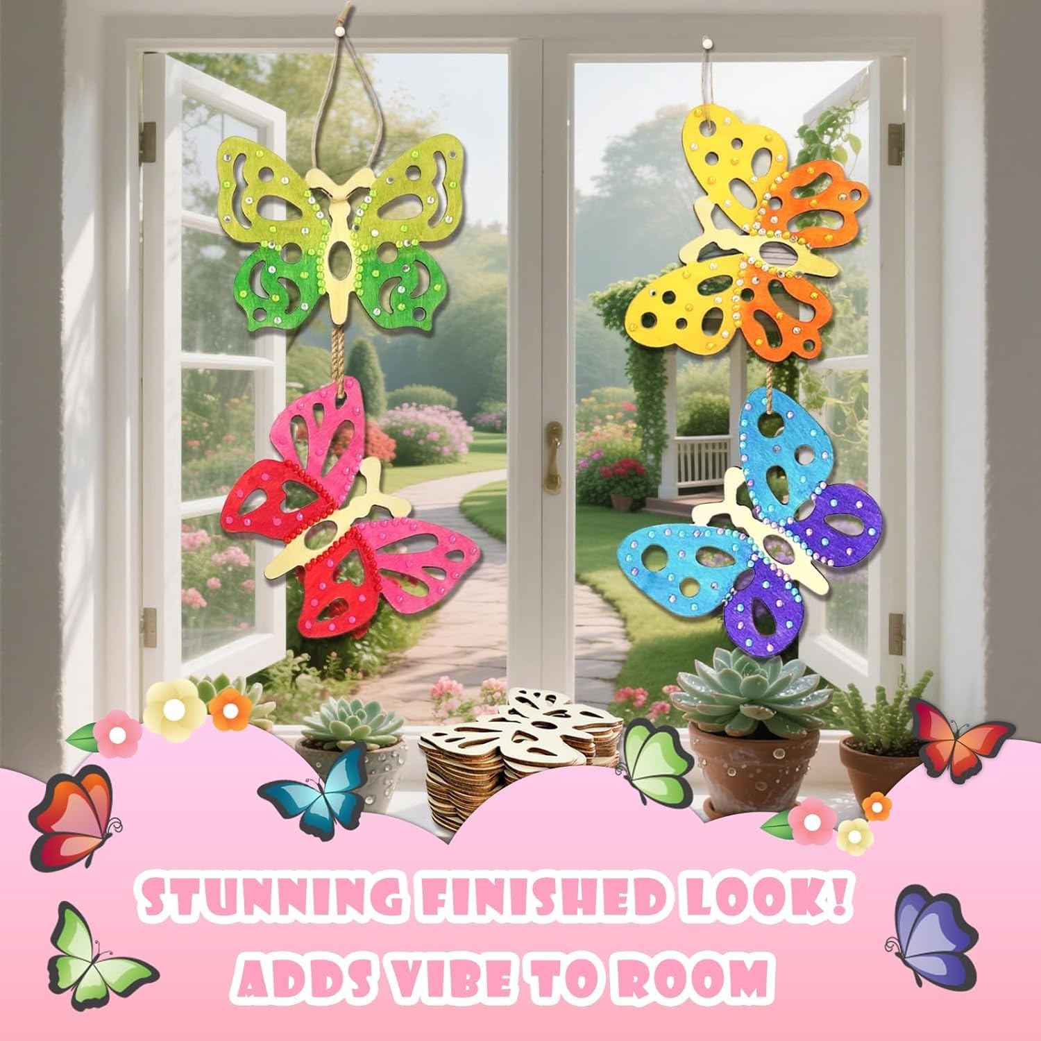 12 Pcs Wooden Butterfly Craft Kit | DIY Butterfly Wooden Cutouts with Hanging Rope | Kids Craft Kit for Painting