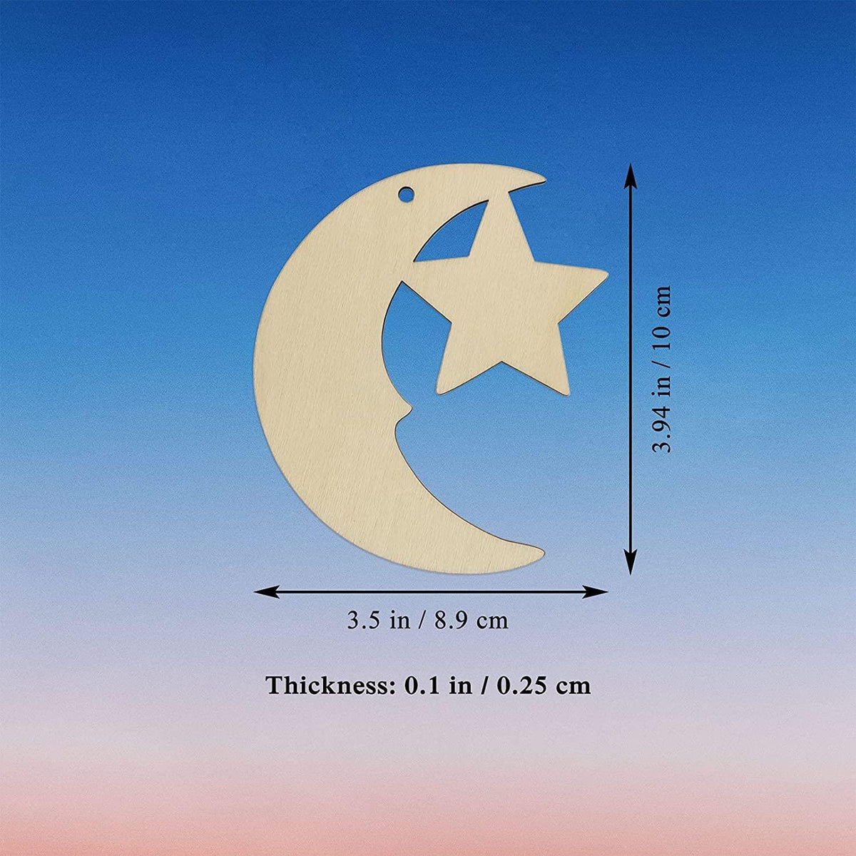 Haoser 10 Pack eid Moon d?cor,Stars and Moon Decoration, Wooden Moon Star Shaped Hanging Ornaments with Hole for Ramadan Decoration - Haoser