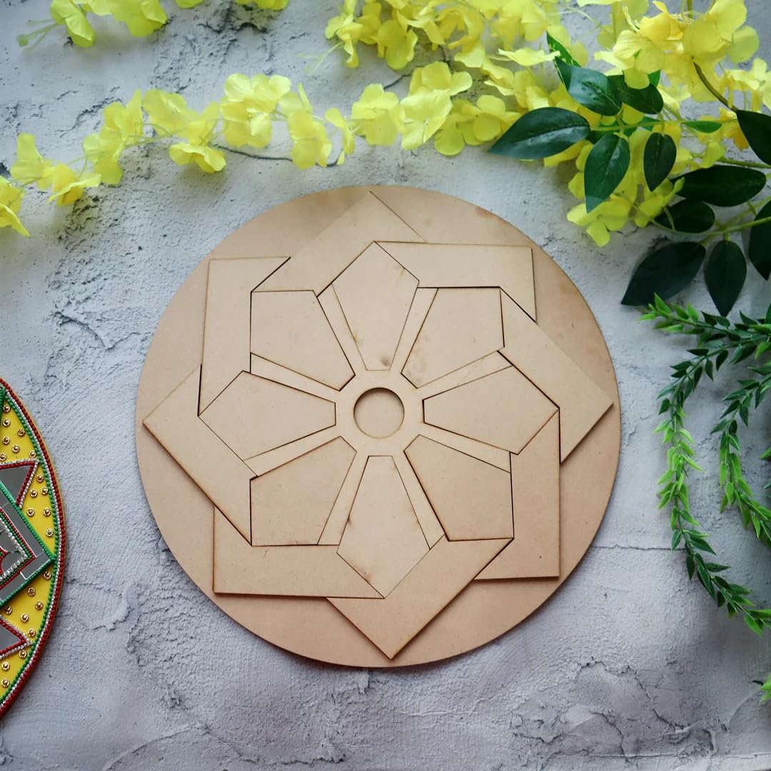 Wooden MDF Rangoli 10x10 Inch | DIY Base for Diwali Decoration & Mandala Art | Unfinished Craft Board | MDF Rangoli for Painting