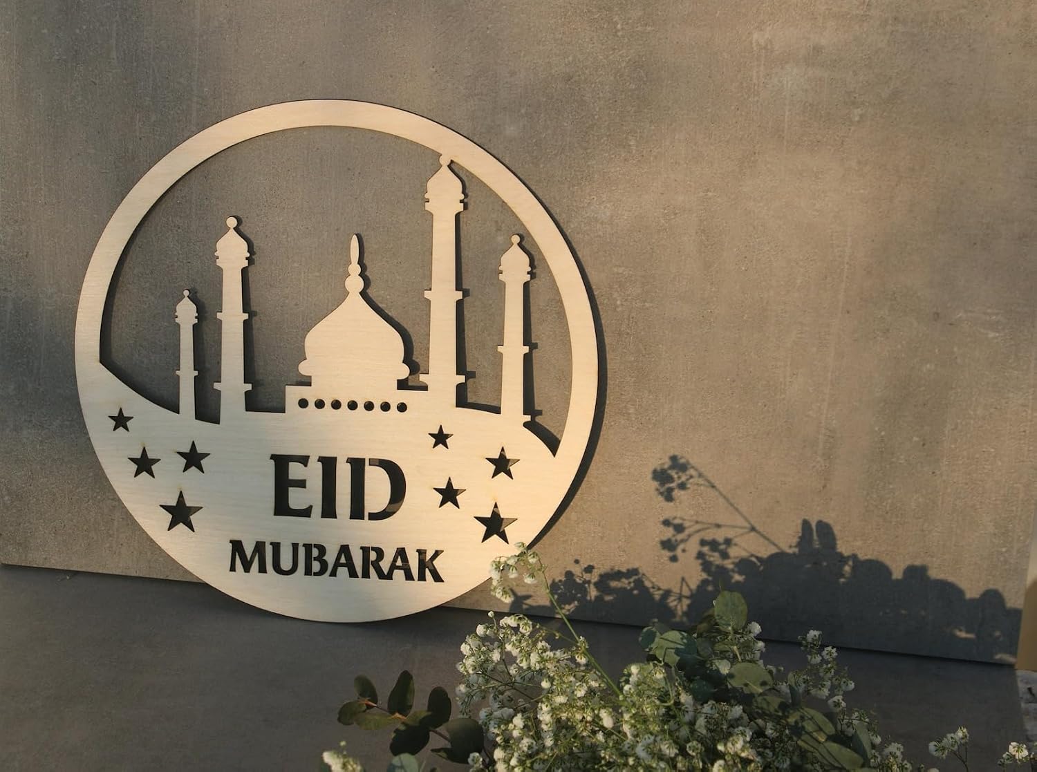 Eid Mubarak Wooden Wall Sign | Islamic Mosque Decor | Ramadan Eid Mubarak Hanging Wall Art | Muslim Home Decoration