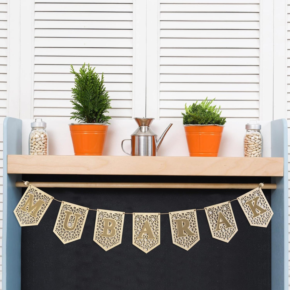 Haoser Ramadan Mubarak Banner Decorations for Home 2024 Black Eid Wooden Sign Ramadan Kareem Wood Garland Islamic Muslim Mosque Door Fireplace Hanging Decor Ramadan Gifts(Only Mubarak Banner)