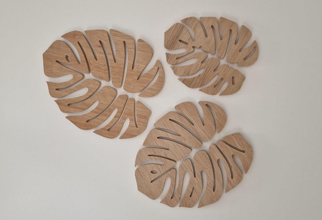 Set of 3 Monstera Leaf Wooden Wall Decor | Tropical Leaves Wall Art Panels for Living Room